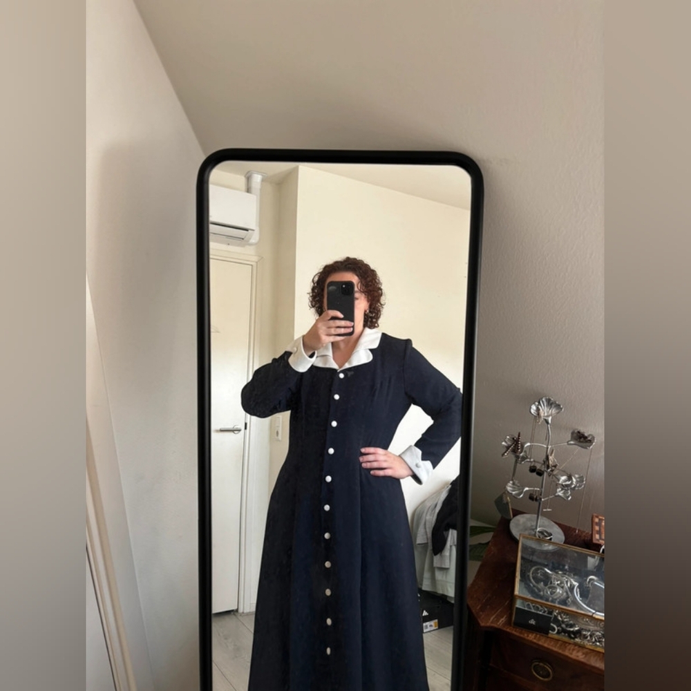 Vintage Navy Long Sleeve Dress with White Accents